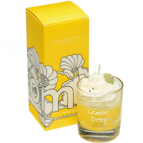 Lemon drop piped candle in box